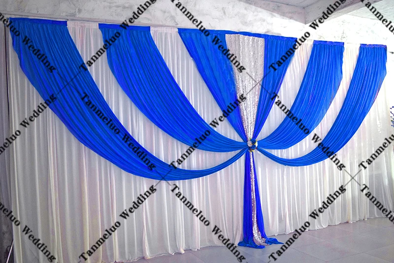 

White Royal Blue With Sparkly Fabric Drapes Ice Silk Curtain Wall Panel Wedding Backdrop Drape Event Party Decoration