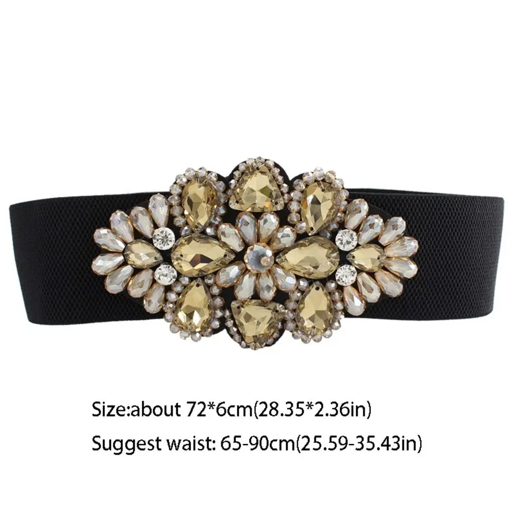 Simple Flower Elastic Cummerbunds Korean Style Strap Belt Women Waistband Wide Black Rhinestone Waist Belt Jacket