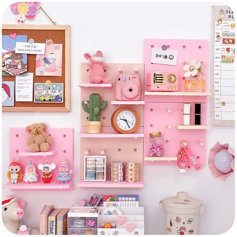 Punch Free Pegboard Display Stand Wall Organizer Storage Plate Living Room Kitchen Bedroom Wall Hanging Decoration Wall Shelf