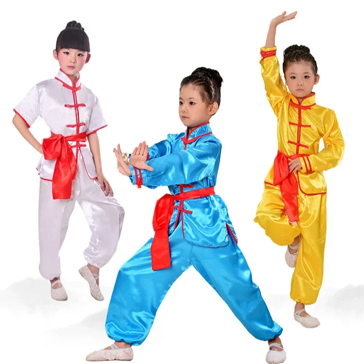 Menino tai chi conjunto cosplay conjuntos infantis realizar bebê wushu artes marciais traje roupa crianças kung fu uniforme meninas terno