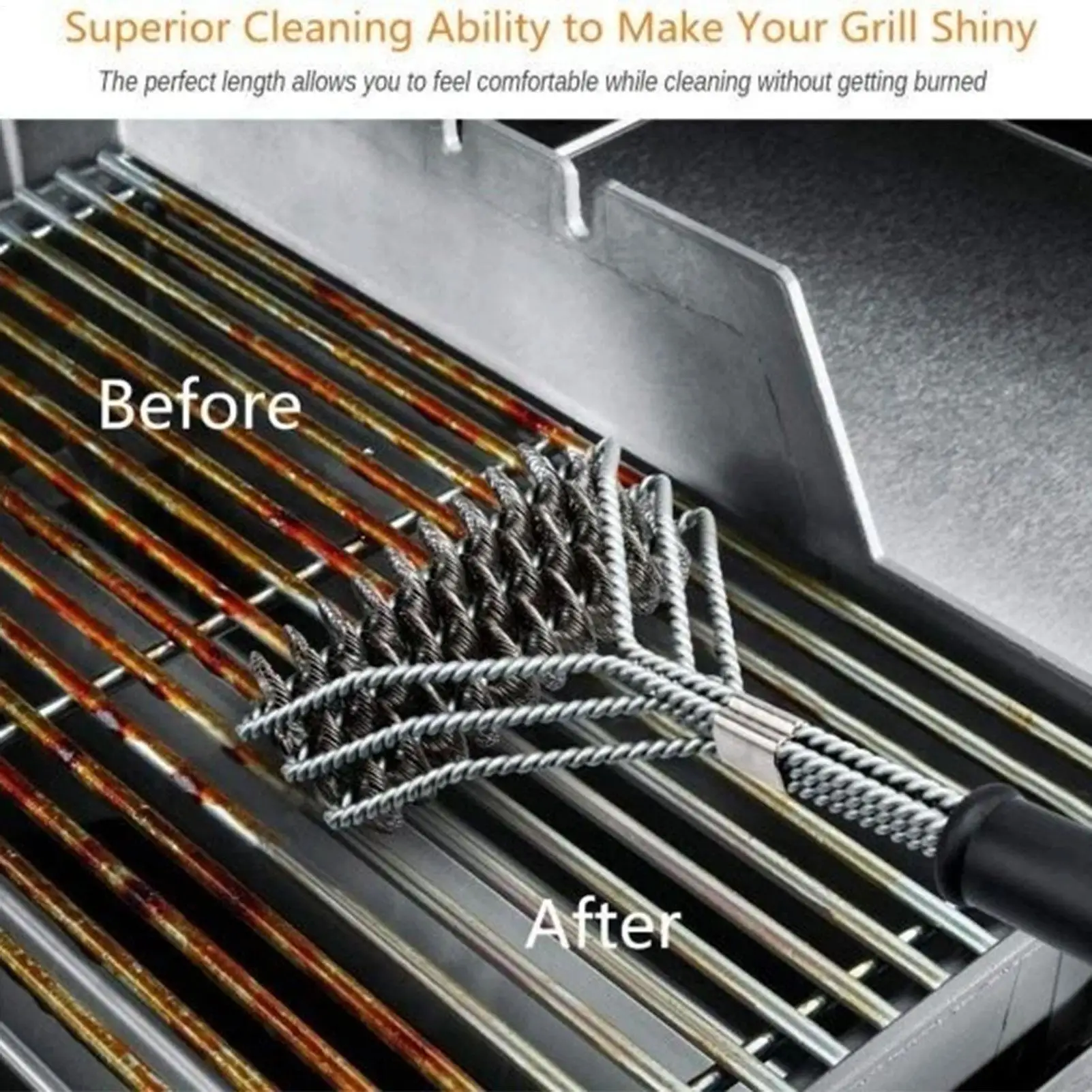 BBQ Grill Brush Cleaning Brushes Tool Grill BBQ Stainless Steel Bristles Non-stick Grilling Kitchen Brushes Barbecue Accessories