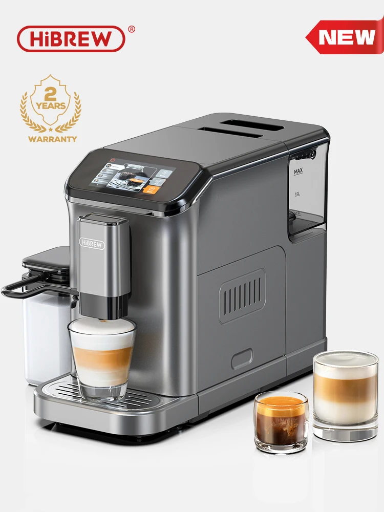 HiBREW Fully Automatic Espresso Machine Cappuccino Milk System 6 Coffee Varieties Intuitive Touch Display With Grinder H16