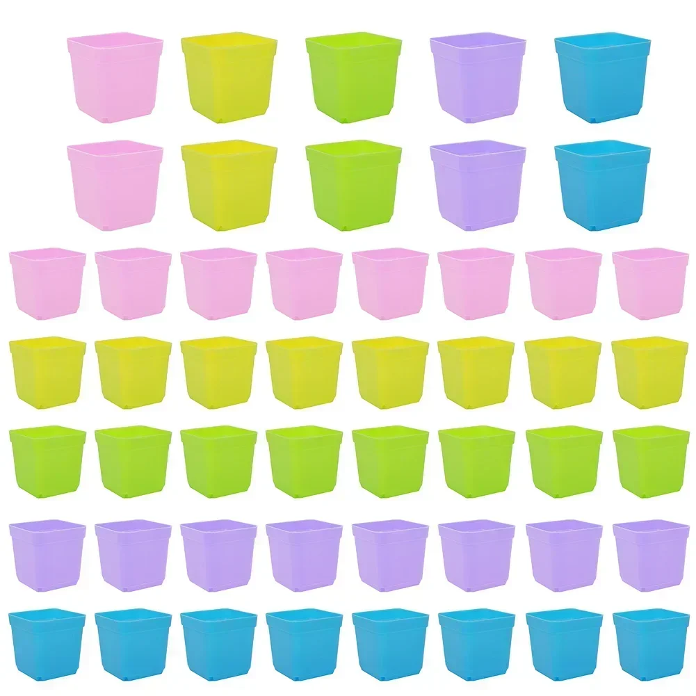 10Pcs Plastic Square Nursery Flower Pots & Planters With Tray For Plant Transplant Flower Home Decor Gardening Accesorries