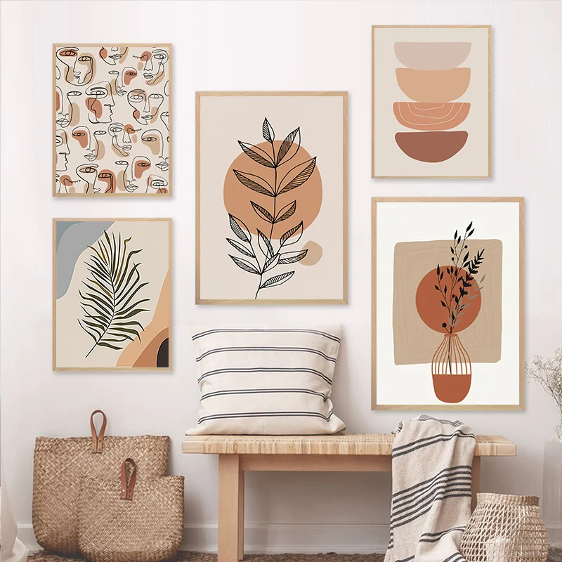 Modern Minimalism Abstract Plant Leaves Geometry Prints Canvas Painting Poster Picture for Living Room Home Decor Frameless