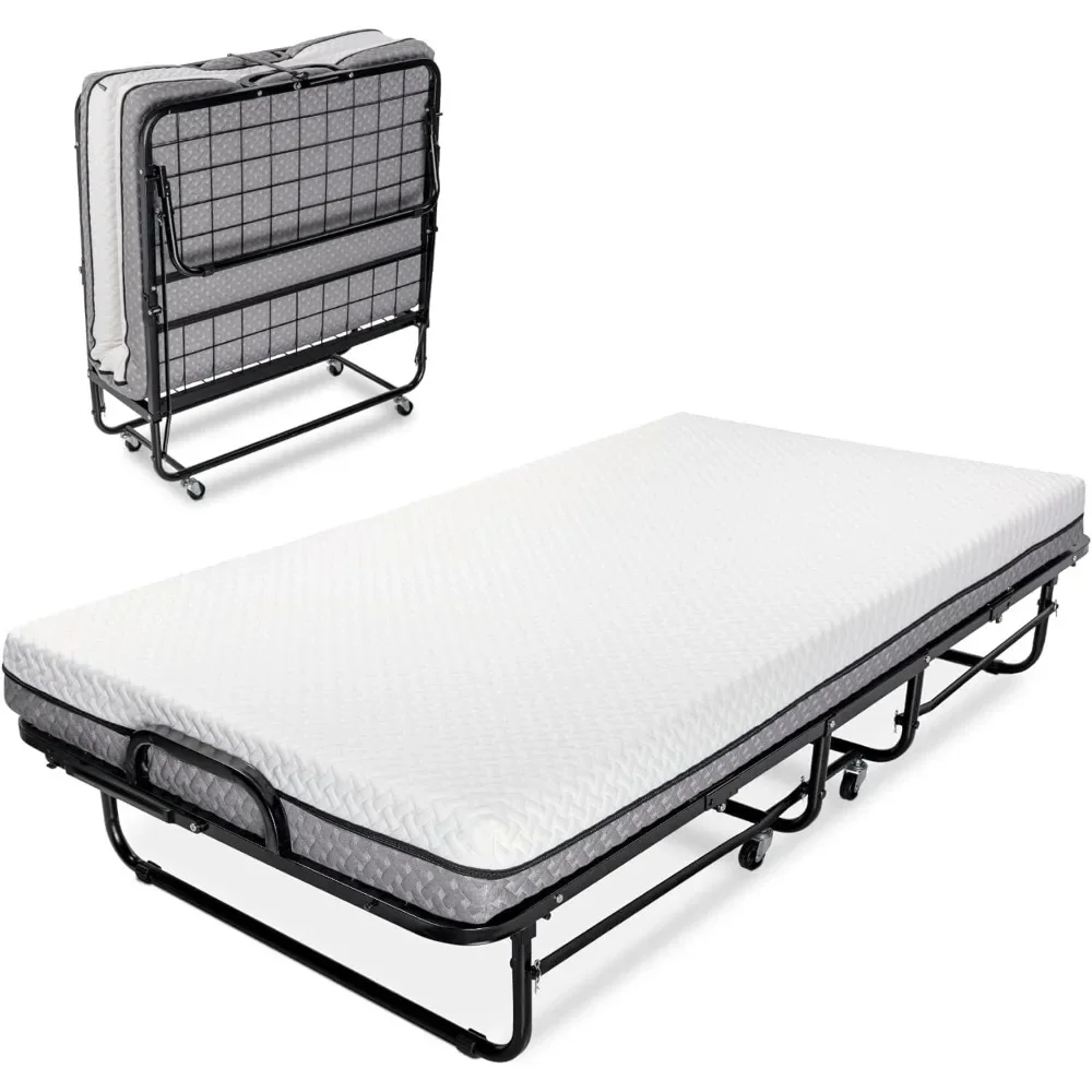 Deluxe Diplomat Folding Bed – Twin Size - with Luxurious Memory Foam Mattress and a Super Strong Sturdy Frame –75” x 38