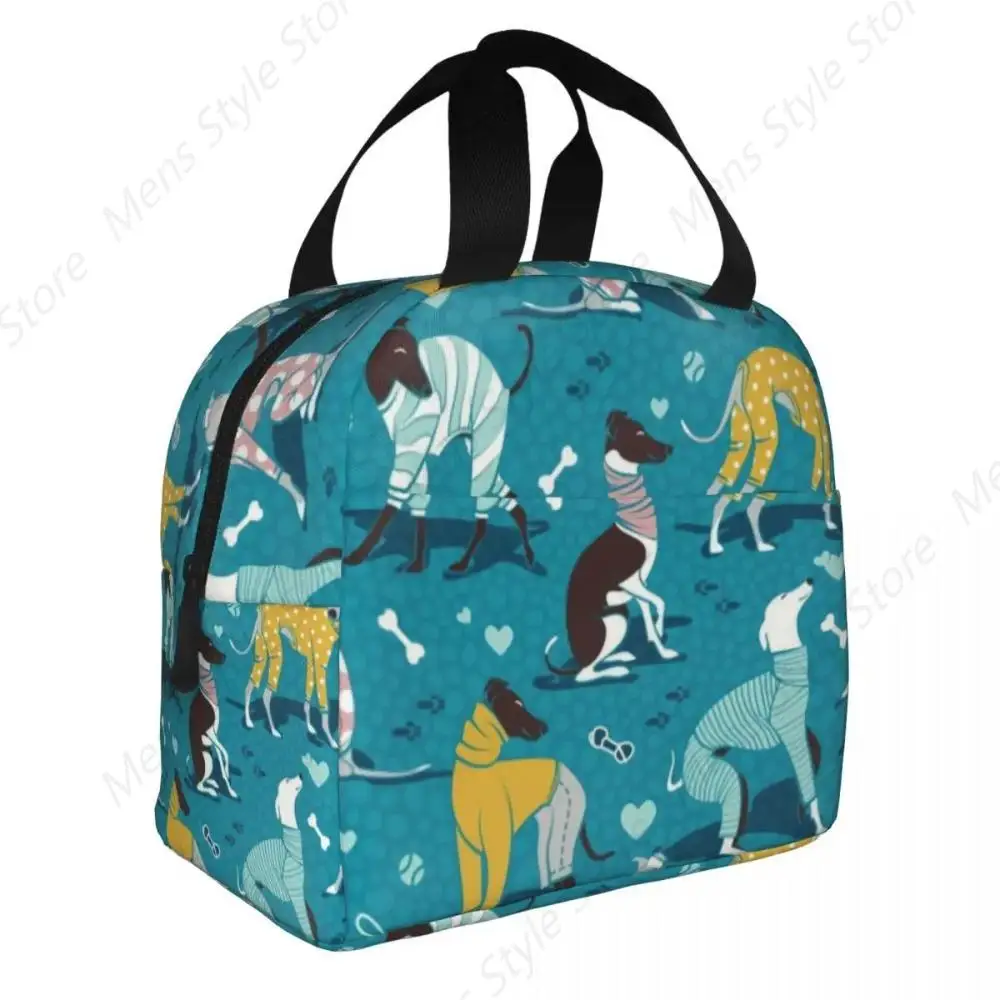 Custom Cute Greyhounds Dog Lunch Bag Women Cooler Warm Insulated Lunch Box for Children School Fruit Fresh Storage Bag