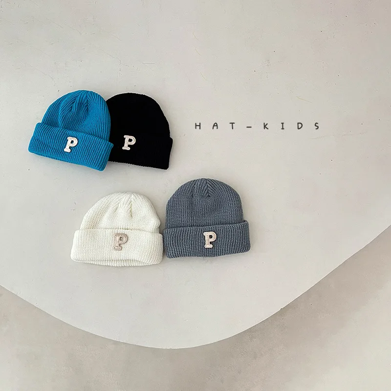 

2025 New Baby Letter P Knitted Hat Infant Boy Girl Beanies Caps Winter Warm Toddler Soft Casual Hats Newborn Thicken Woolen Hat