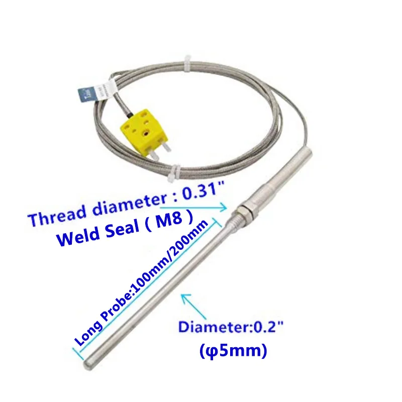 Thermistor K-Type Probe Thermocouple Sensor & Meter Temperature Controller Thread M8 Seal Probe  Temperature Range from 0~1100 °