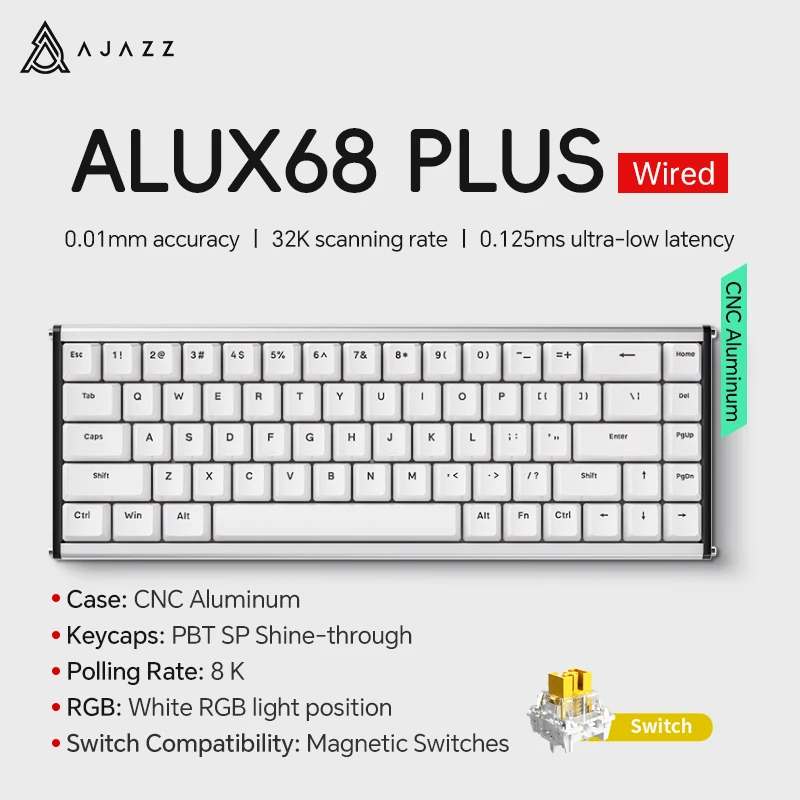AJAZZ AK680 MAX Mechanische Tastatur HE Hall-Effekt-Schalter 60 % 8k/1K RGB Wired/Wireless Gaming Rapid Trigger Magnetische Tastatur 9