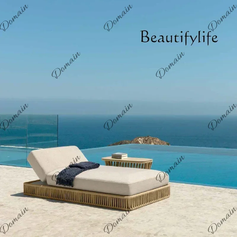 PJX BJ Hotel Garden Sun Loungers Outdoor Exterior Aluminum Rope Chaise Lounge Chair Sunbed