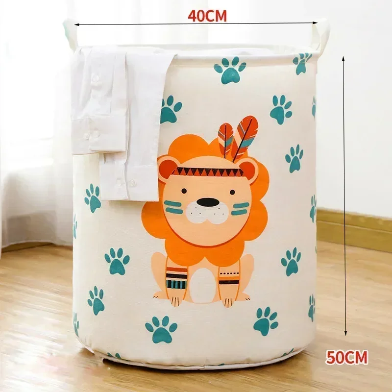 Children Toys Storage Basket Foldable Household Laundry Bag Cute Cotton Linen Bucket Cartoon Print Clothes Organizer Baskets