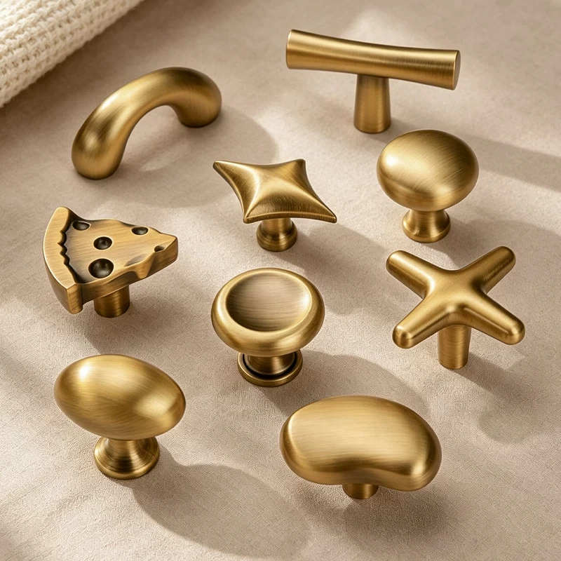 French Single Hole Antique Brass Cabinet Knob, Light Luxury Drawer Handle for Furniture