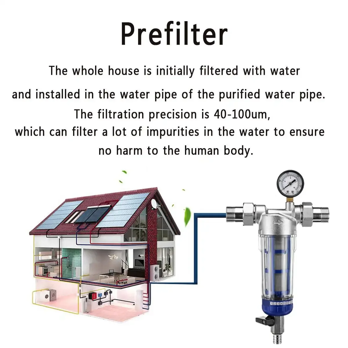 1 ''ถึง 3/4'' Pre-filter Central Whole House ขนาดใหญ่เครื่องกรองน้ําขจัดตะกรันน้ําประปาเครื่องกรองน้ําในครัวเรือน