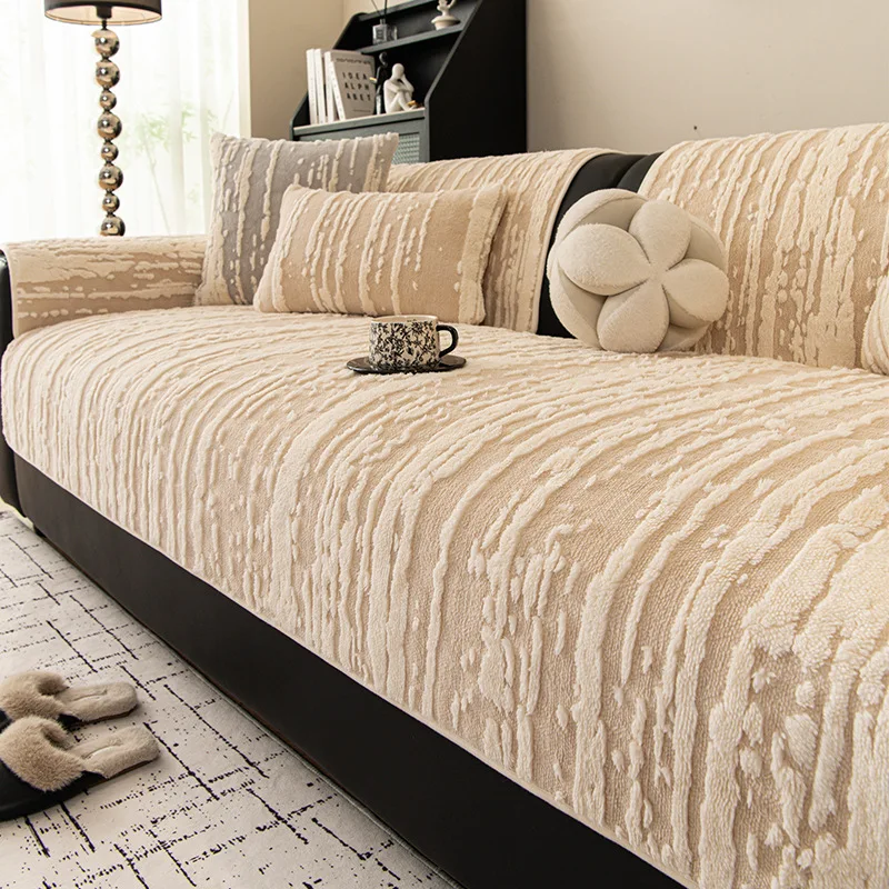 Осенне-зимний теплый чехол для дивана, цельный противоскользящий толстый чехол для диванной подушки, удобный хлопковый бархат, простой стиль