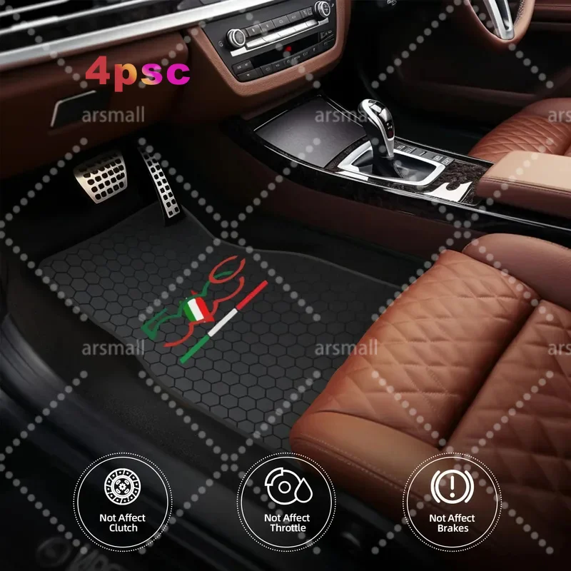 A Set Of Four Geometric Italian-Style Car Mats Suitable For The For FIAT 500C | Durable Polyester Universal Type, Stylish Automo