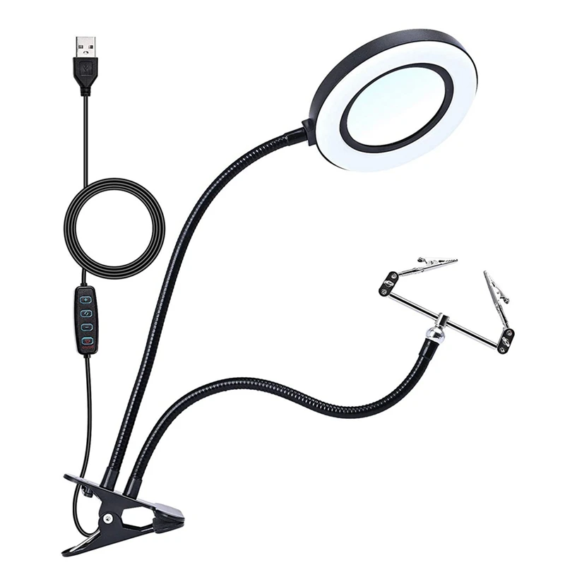 Lampe de bureau multifonctionnelle avec lumières LED, loupe, loupe d'aide, loupe à souder à la main, outil de loupe