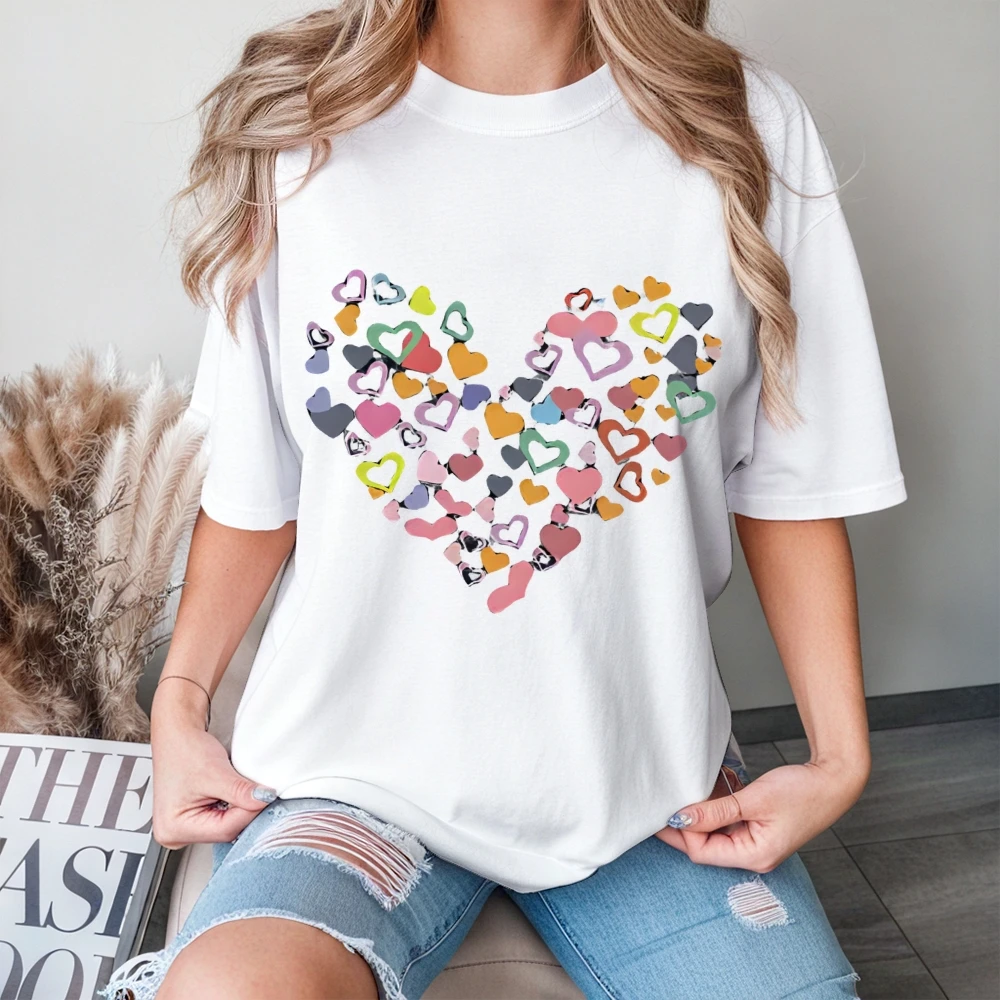

Cute Heart Graphic Shirt Street Cool Wearing Vintage Retro Y2K Fashion Style For Women Men Baggy Comfort Male Female