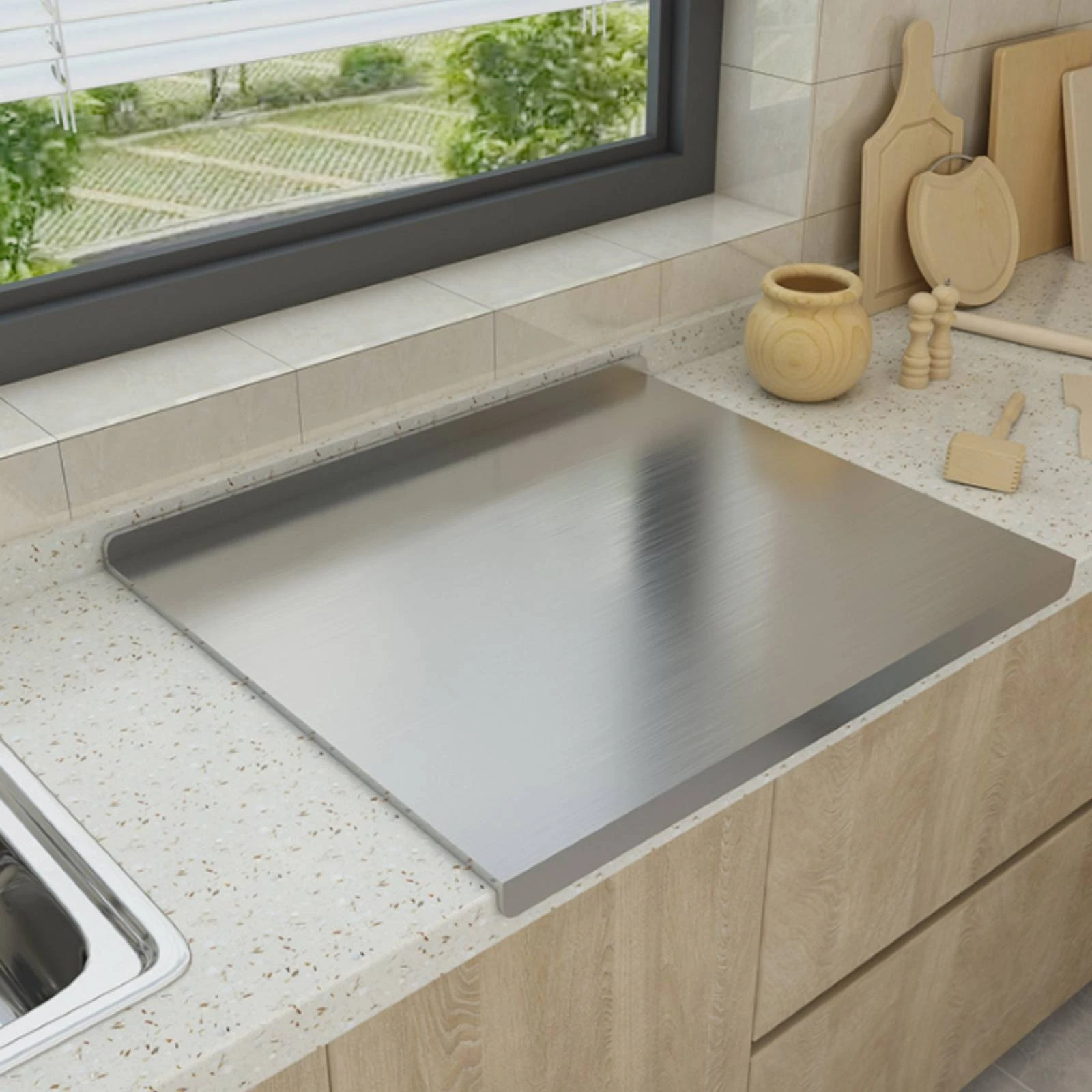 Square Stainless Steel Cutting Board Smooth Surface Stainless Steel Cutting Board Kitchenware Hygienic Non-Absorbent