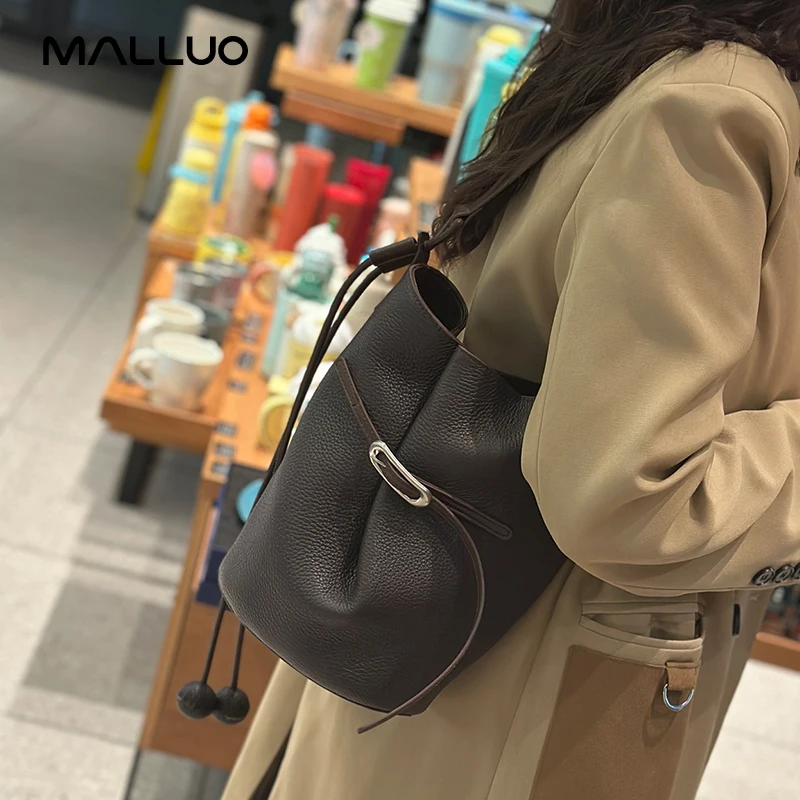 

Ladies Cow Leather Shoulder Underarm Bag Women's Luxury Designer Cowhide Handbags Female Retro High Quality Commute Bucket Bags