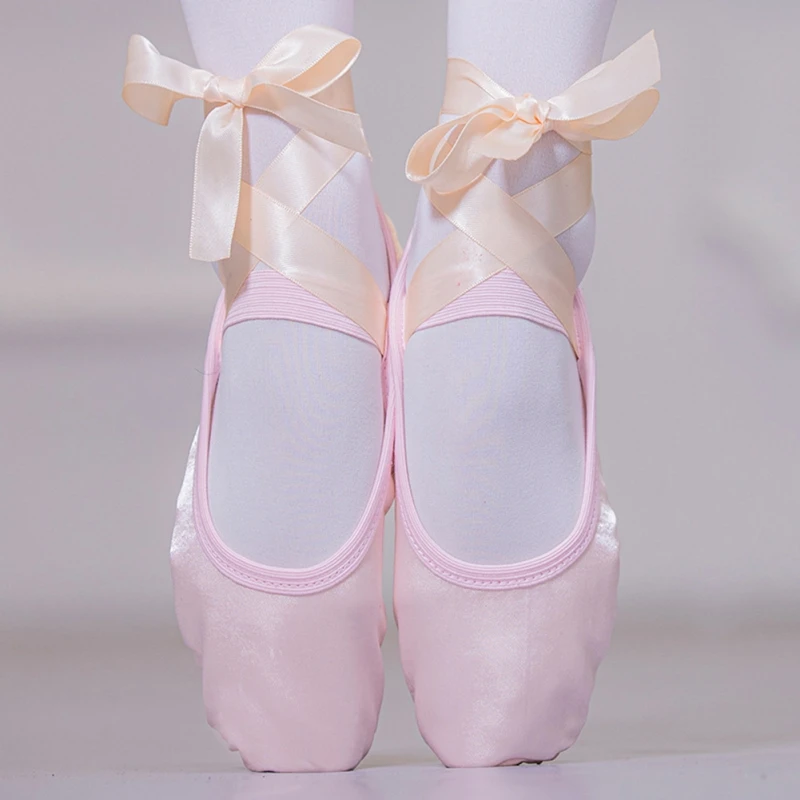 Kids Girls Ballet Dance Shoes Ballet Point Shoes Satin Soft Sole Children Practise Ballerina Shoes with Ribbon Dance Shoes