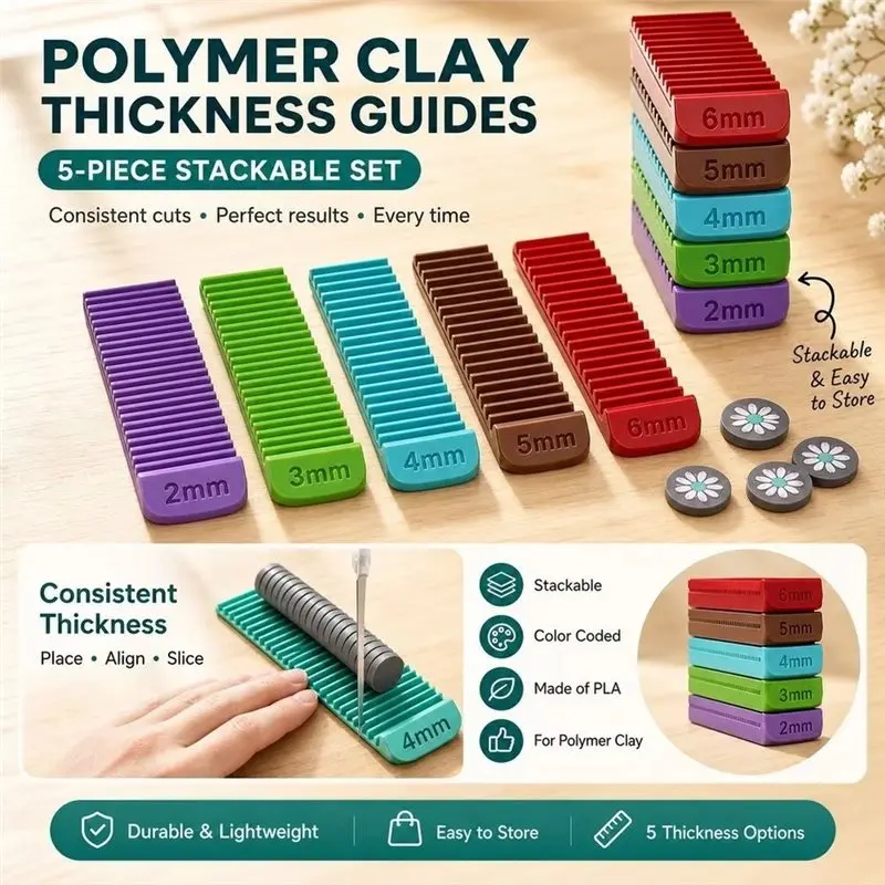 M11K-Polymer Clay Guides Stackable Rolling Pin Rings Reusable Non Stick Polymer Clay Rolling Tools 3D Printed Enclosed Track