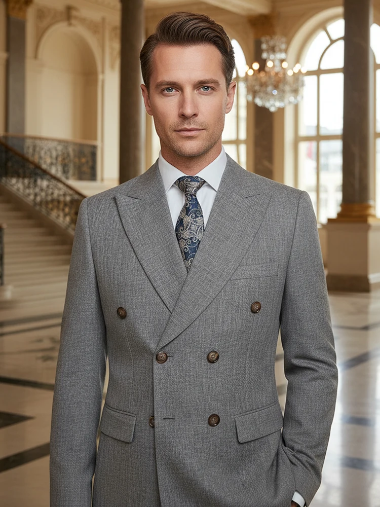 ST Cassy Oat Gray Elegant Man Suits High Quality Two-Piece Dress Wedding Party Outfit for Man Blazer Italian Style High-End Suit