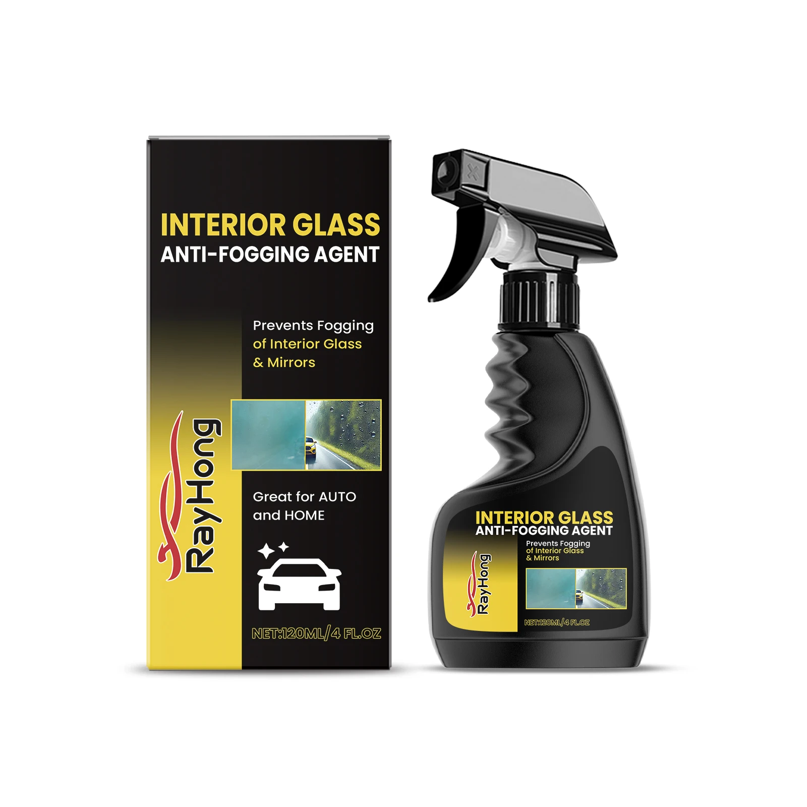 Interior Glass Anti-Fog Spray - Automotive Glass Anti-Fog Solution for Windshields & Windows, Cleans & Enhances Shine