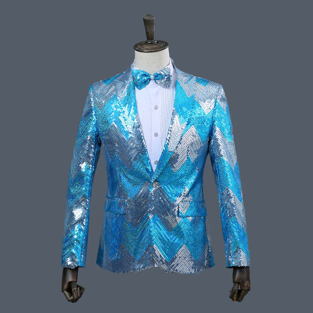 

Men's Luxury Sequin Blazer Green/Blue 2026 Fashion Singer Stage Performance Dress Thin Jacket