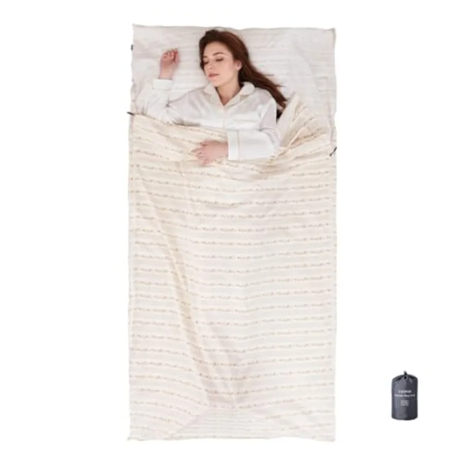 

100% Cotton Sleeping Bag Liner with Full Length Zipper on 3 Sides; Single/Double Adult Sleep Sack for Travel and Camping, Multi