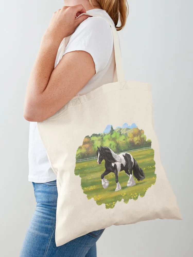 Bolsa de mano grande para mujer con diseño de caballo de tracción irlandés Pinto Piebald Gypsy Vanner, ideal para la universidad