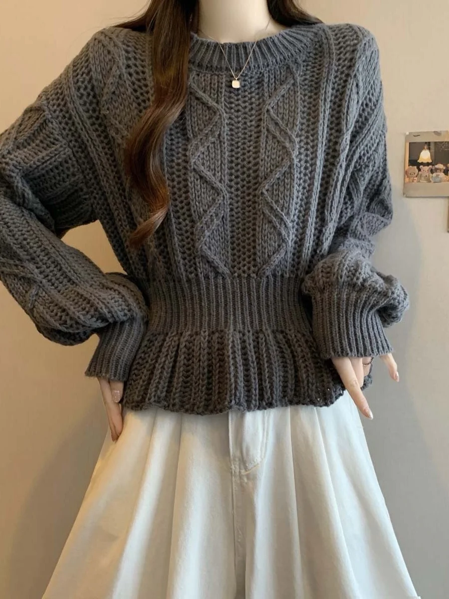 

Women's round Ne Knitwear Waist-Cinching Sweater Autumn Winter plus Size Loose Fit Versatile Top Comfortable Medium Softn