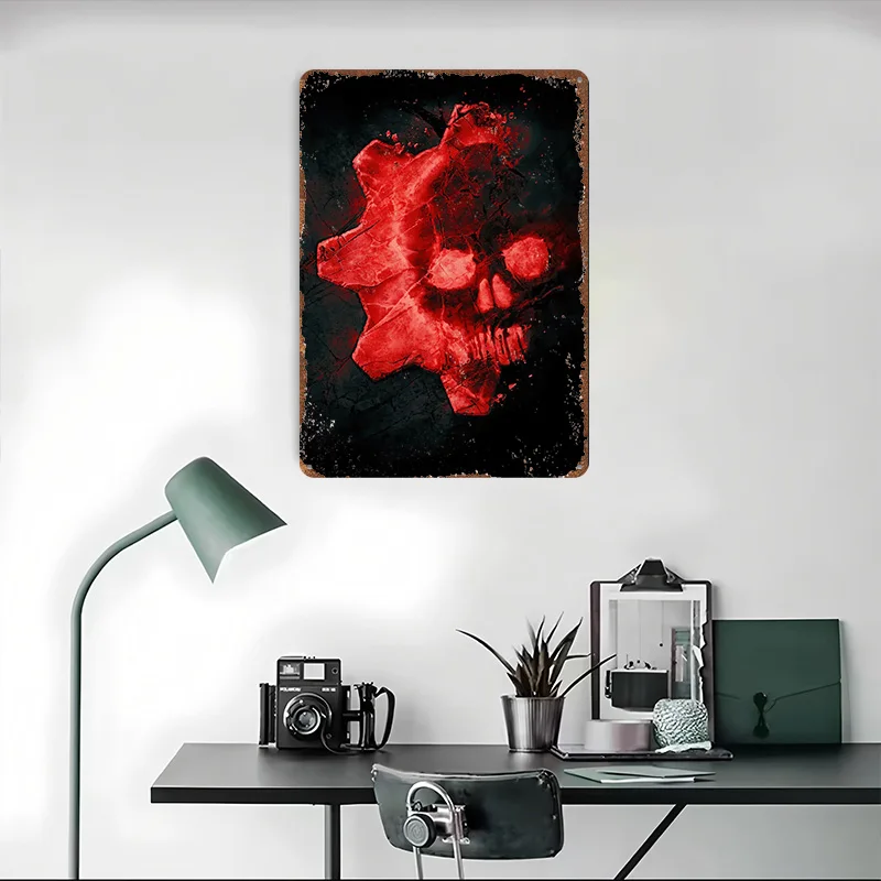 التروس من الحرب الجمجمة شعار المعادن المشارك الملصقات على جدار ديكور تخصيص معدن القصدير علامات ل جدار الفن الديكور عصا ديكو #4