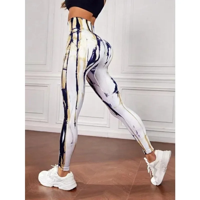 Seamless Tie Dyed Lightning Leggings Sexy Yoga Leggings Women High Waist Butt Lift Slim Fashion Tights Gym Outdoor Running Pants