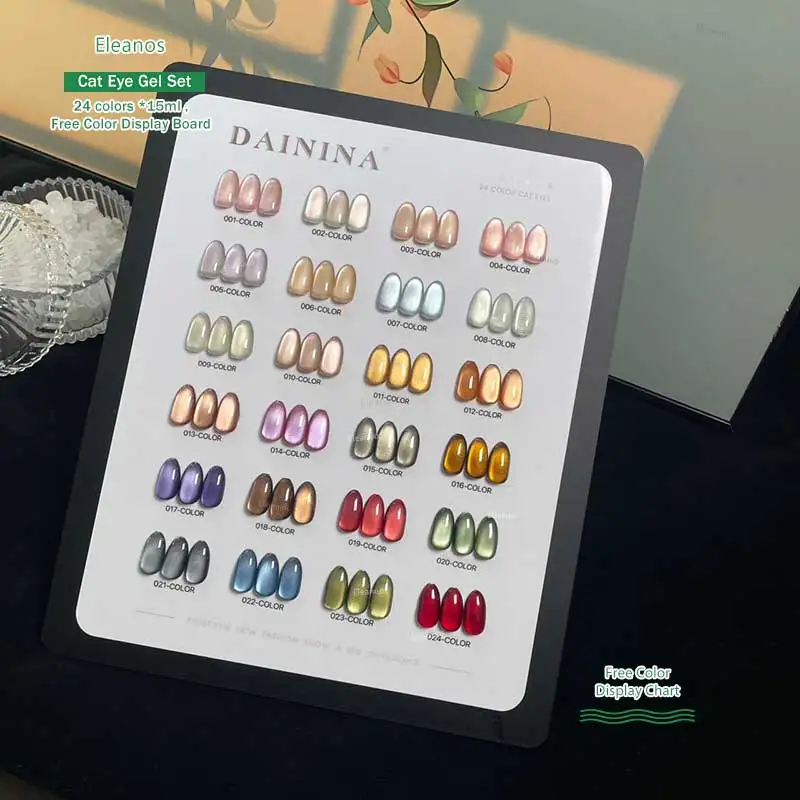 Eleanos 24 Colors Cat Eye Gel Nail Polish Set Soak Off Glass Crystal Magnet Gel UV LED Cat's Eye Nail Varnishes Nail Art 15ml