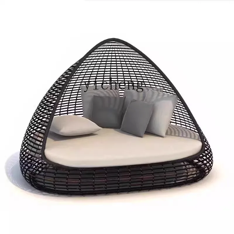 

ZK Outdoor Sofa Garden Courtyard Birdcage Round Resort Rattan Bed Large Rattan Bed