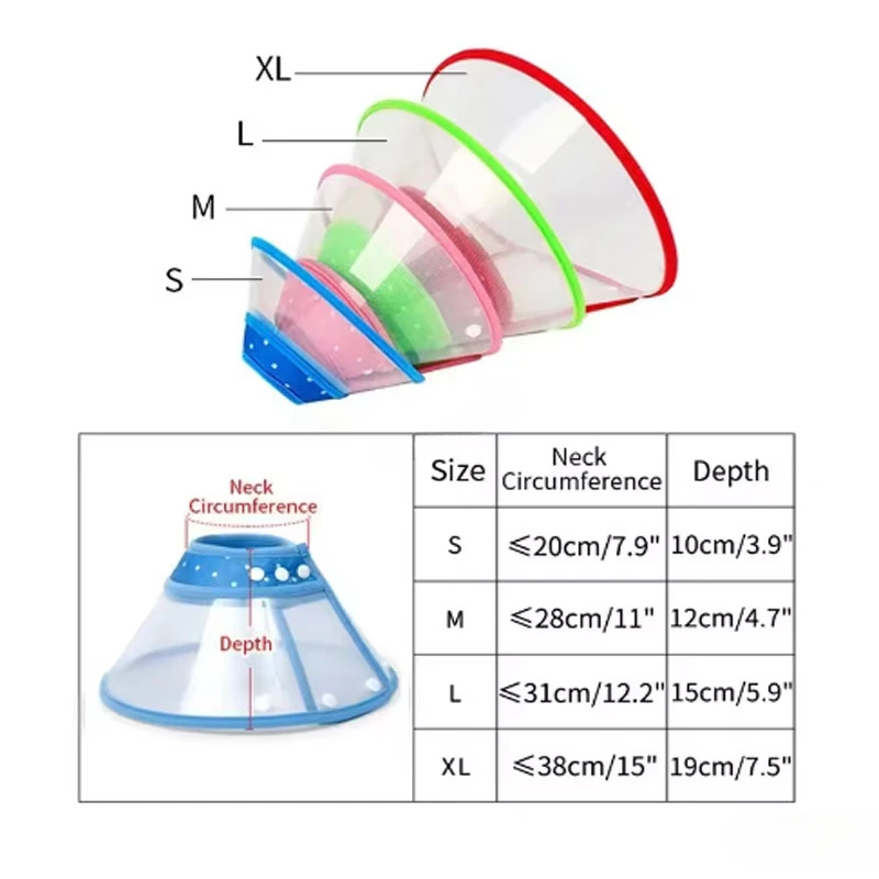 Pet Anti-Bite Lick Surgery Wound Healing Cat Dogs Djustable Breathable Dog Cone Collar Soft Plastic Puppy Elizabethan E-Collar