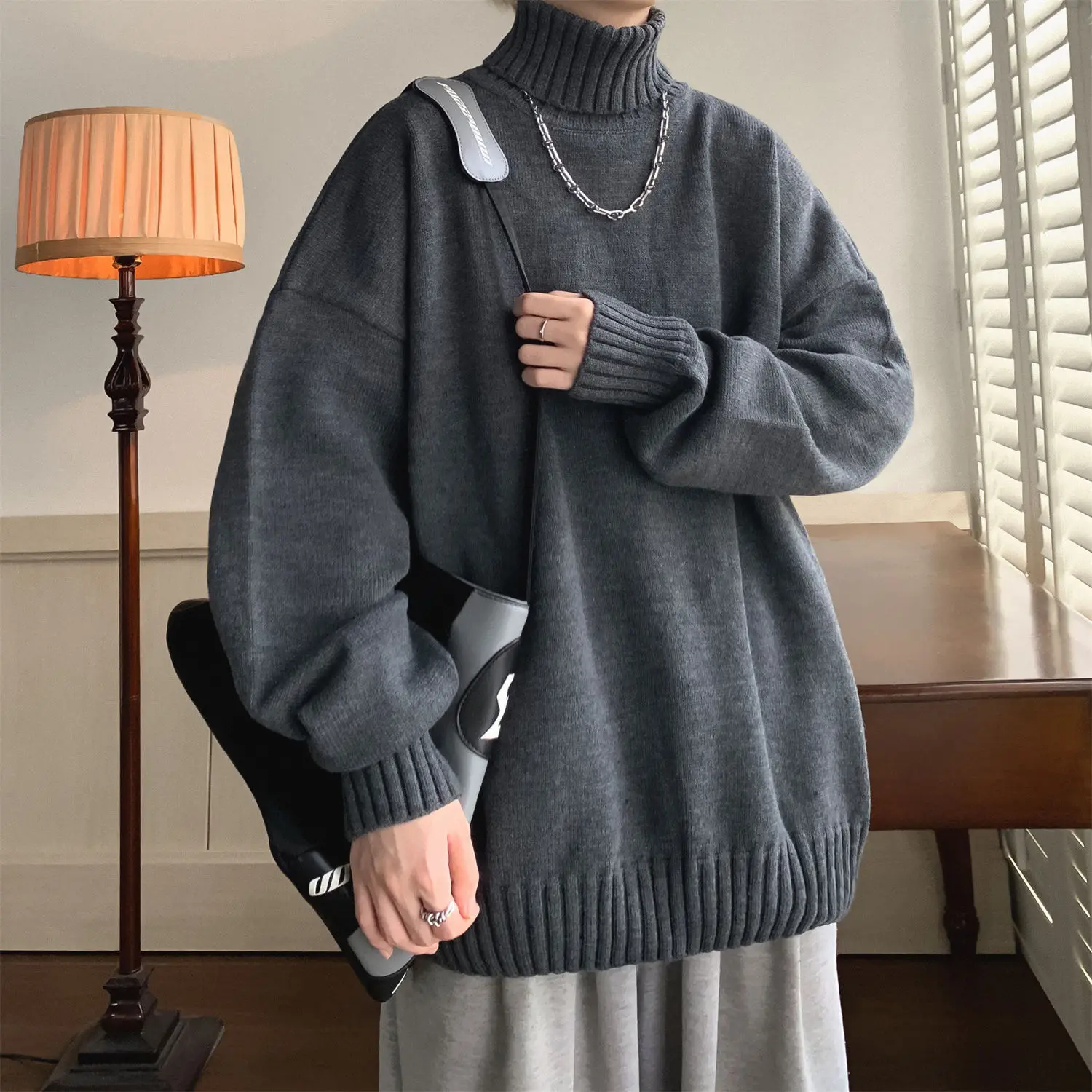 Trendy Korean Solid Color Turtleneck Sweaters Men and Women, Basic Winter Y2K Sweaters for Couples, Loose and Simple Base Layers
