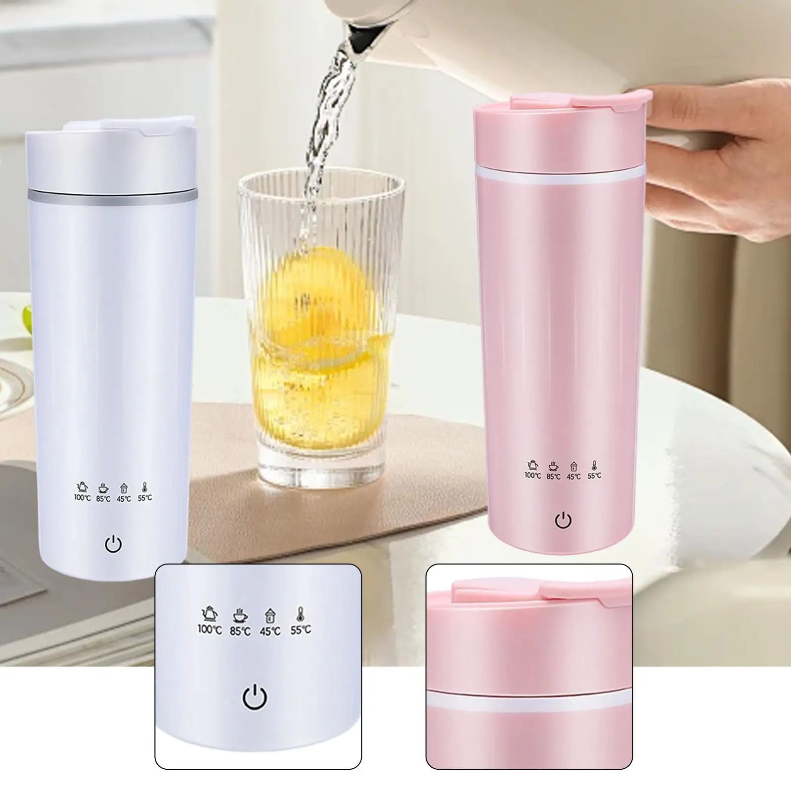 

Travel Electric Kettle Tea Kettle Dry Boil Protection Portable Heater Travel Coffee Mug for School Commuting