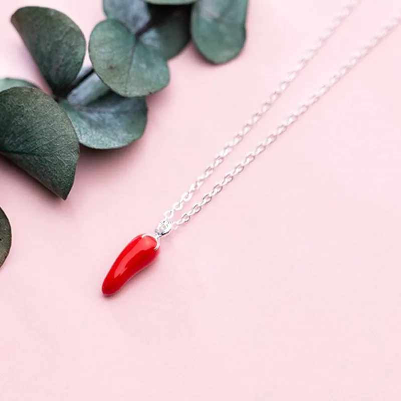 925 Sterling Silver Necklace Classic Cute Red Pepper Pendent Simple Enamel for Women Girl Jewelry Gift Dropshipping Wholesale