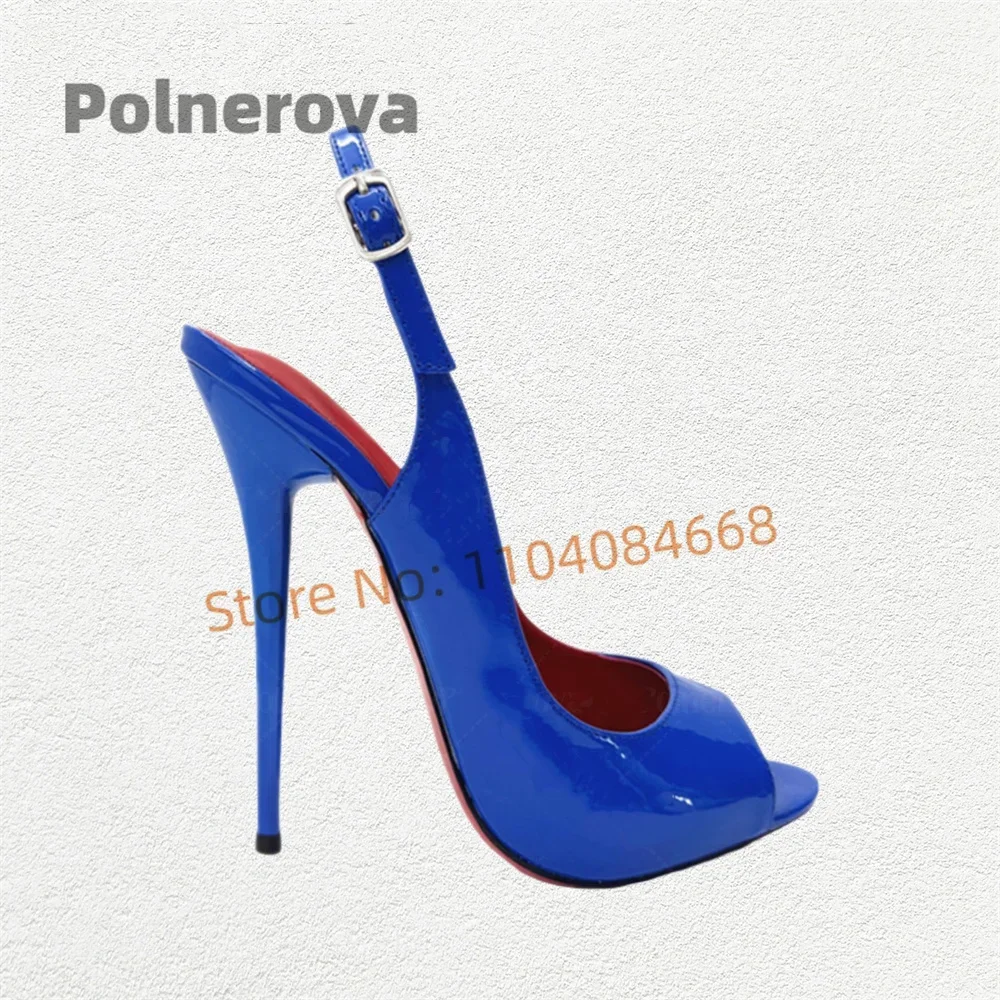 Женские сандалии из лакированной кожи с открытым носком 16/14 см, синие туфли-лодочки на шпильке с открытым носком, пикантная обувь для косплея, вечерние туфли