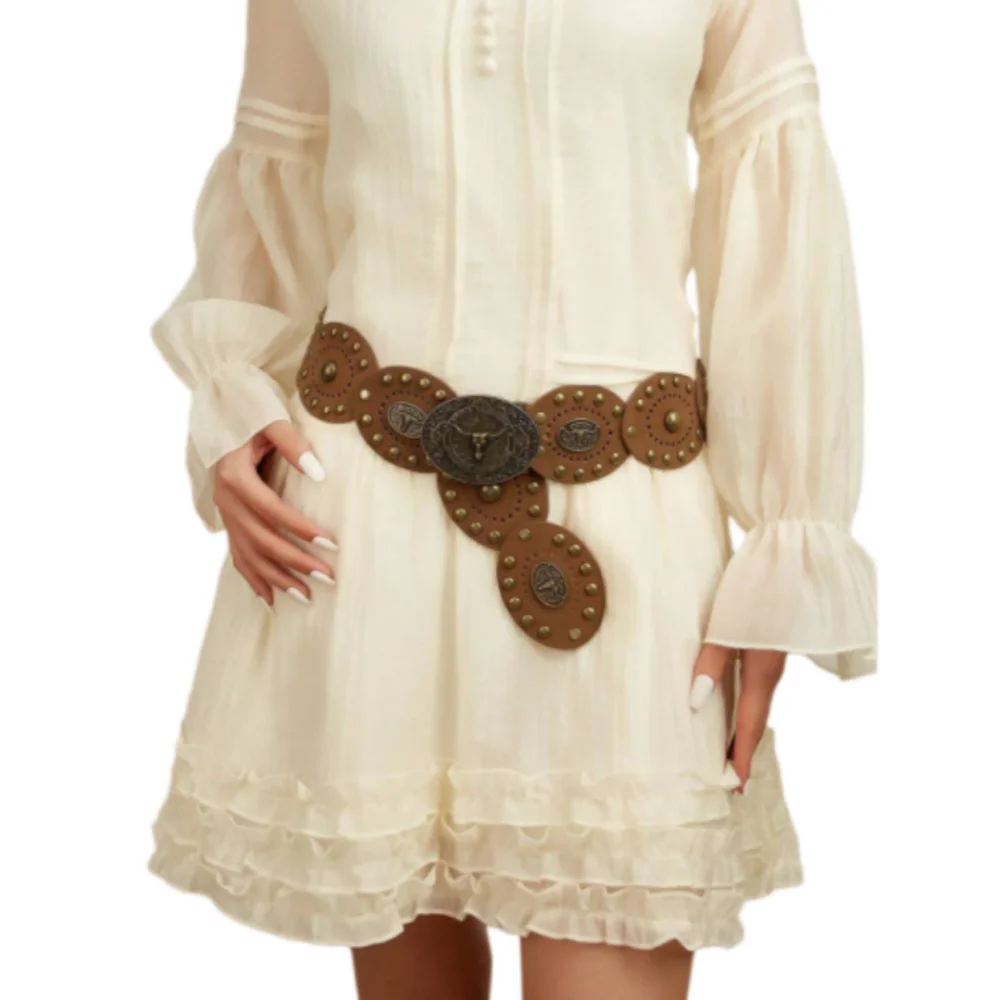 

Ковбойский пояс в западном стиле, широкий поясной ремень в богемном стиле, пояс из искусственной кожи, винтажный ремень в стиле Y2K для праздничной моды, джинсов и брюк