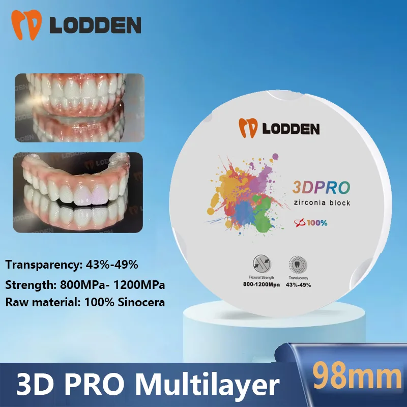 

LODDEN Dental Lab 98mm Dental Zirconia Block Multilayer 3D PRO Multilayer Zirconia Disc For CAD/CAM Dental Lab Material