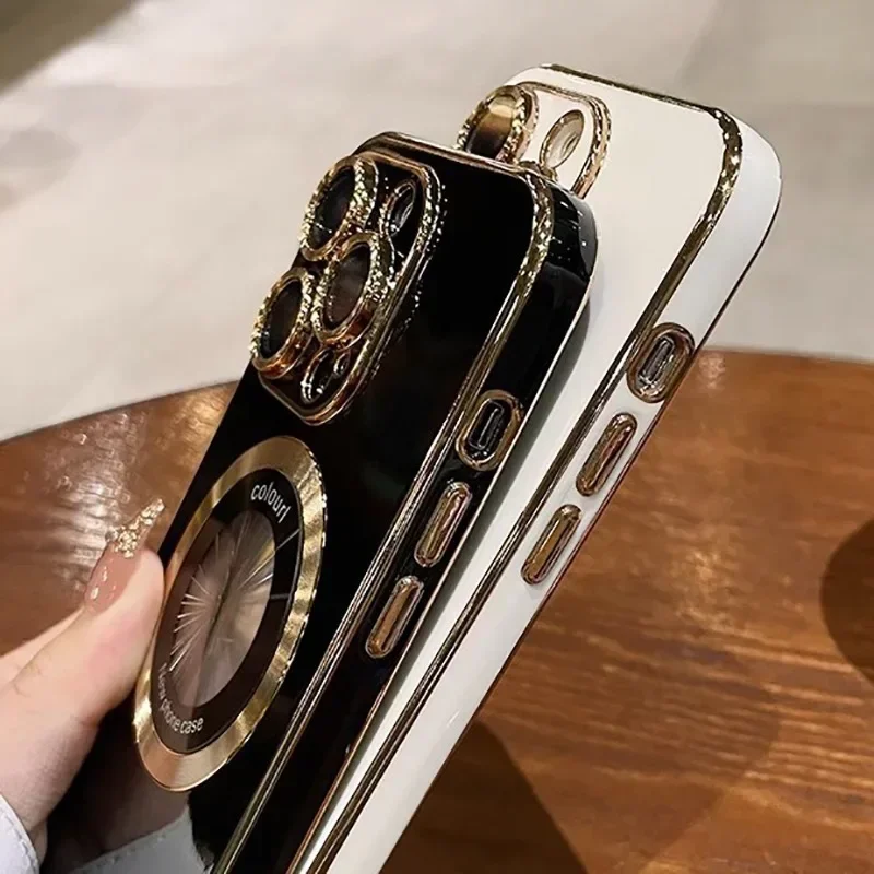 Coque transparente avec logo magnétique Magsafe, coque de protection pour objectif, transparente, adaptée pour iPhone 15, 14, 13, 12, 11 Pro Max Plus