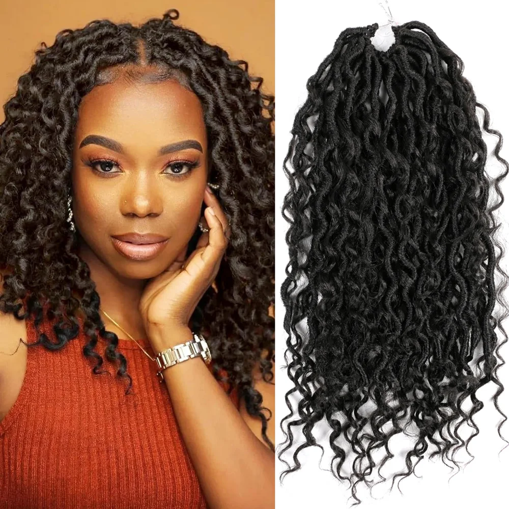 شعر كروشيه Goddess Faux Locs للنساء ذوات البشرة السمراء، شعر كروشيه Goddess Locs، شعر Boho Style Locs، شعر نهري بأطراف مجعدة