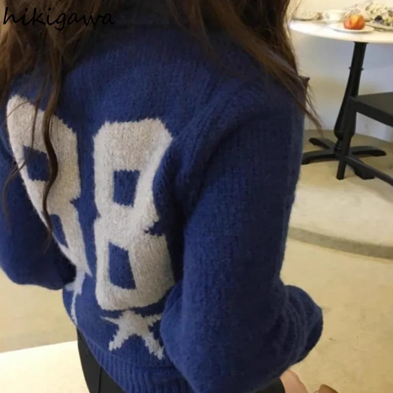 Letter Cardigan Jackets 2024 Winter Clothing Korean Sueter Mujer Fashion Korean Pull Femme Casual Knitted Zipper Sweater Tops