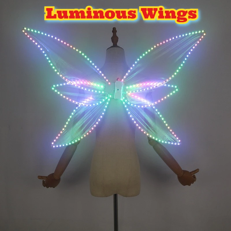 Asas brilhantes desempenho de palco cosplay adulto iluminar traje de fadas festa de halloween rave festival rave brilhante photoshoot novo