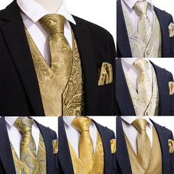 Luxury Vest for Men Silk Gold Wedding Slim Waistcoat Tie Hanky Cufflinks Set Sleeveless Jacket Male Suit Spring Dress Barry Wang