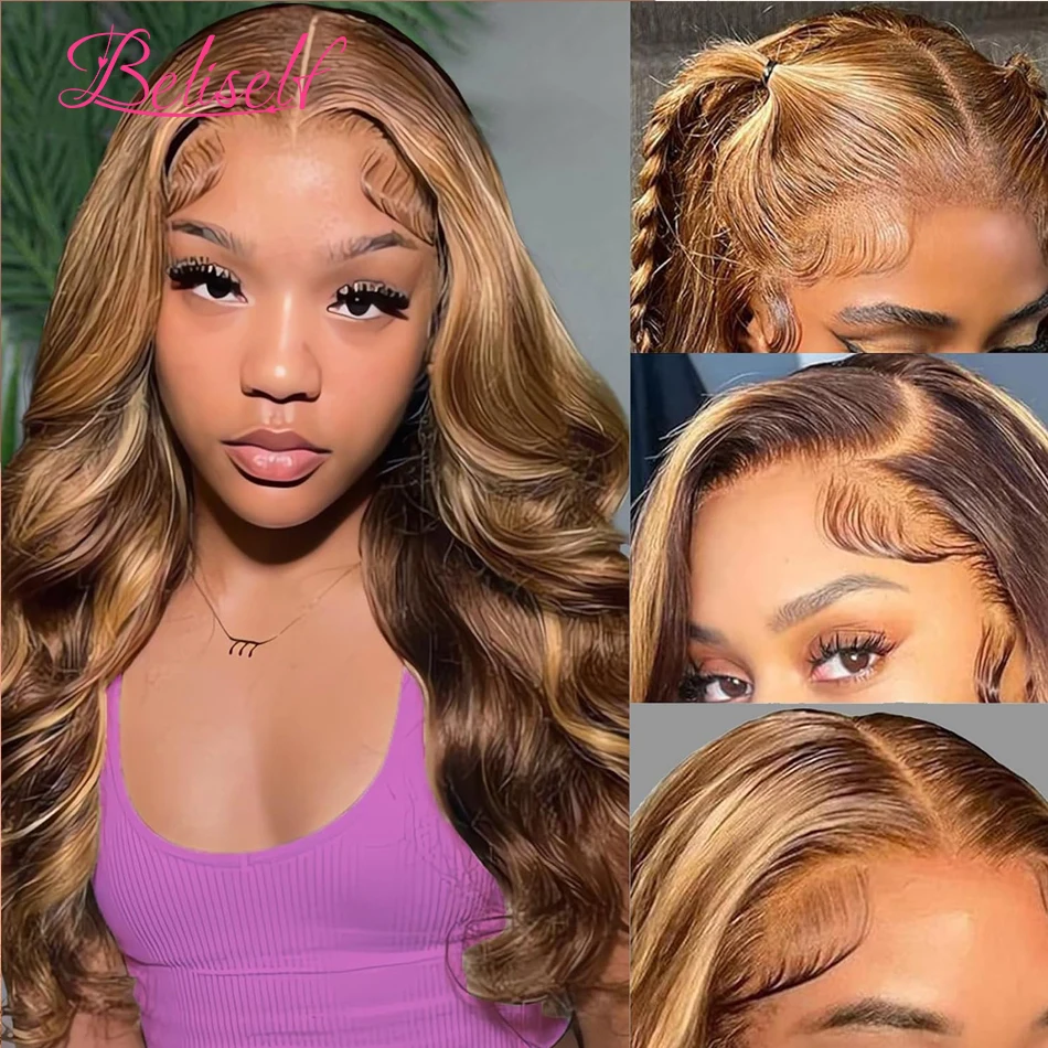 HD Transparent Lace Front Wigs 4/27 Highlight Wig Body Wave Human Hair 13x4/13x6 Lace Frontal Wigs Pre Plucked Natural Hairline