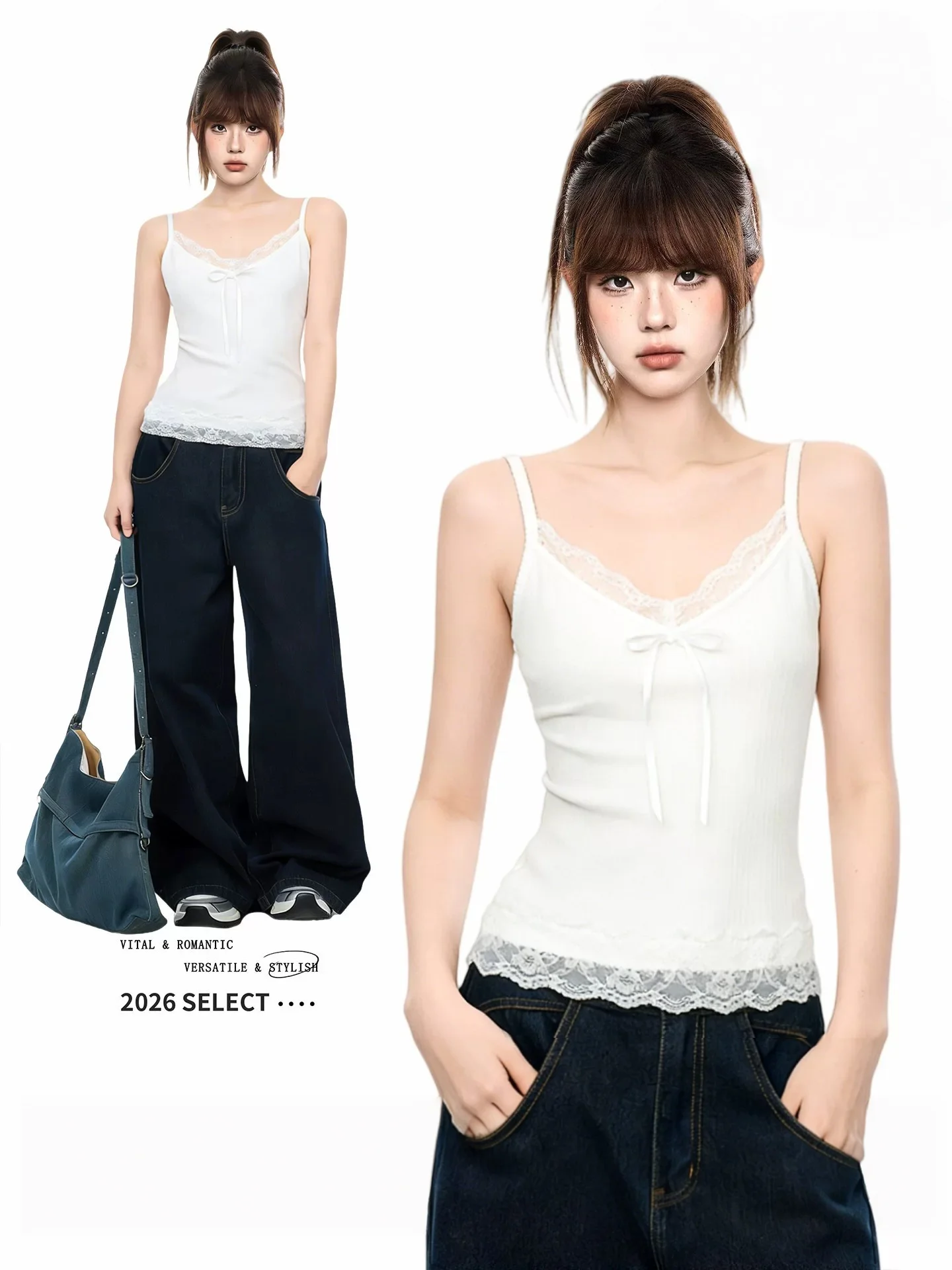 

Summer Lace Knot Strap Vest Women's New Large Size Outerwear Slim Fit Inner Wear Sexy Base Layer Beautiful Back Shirt