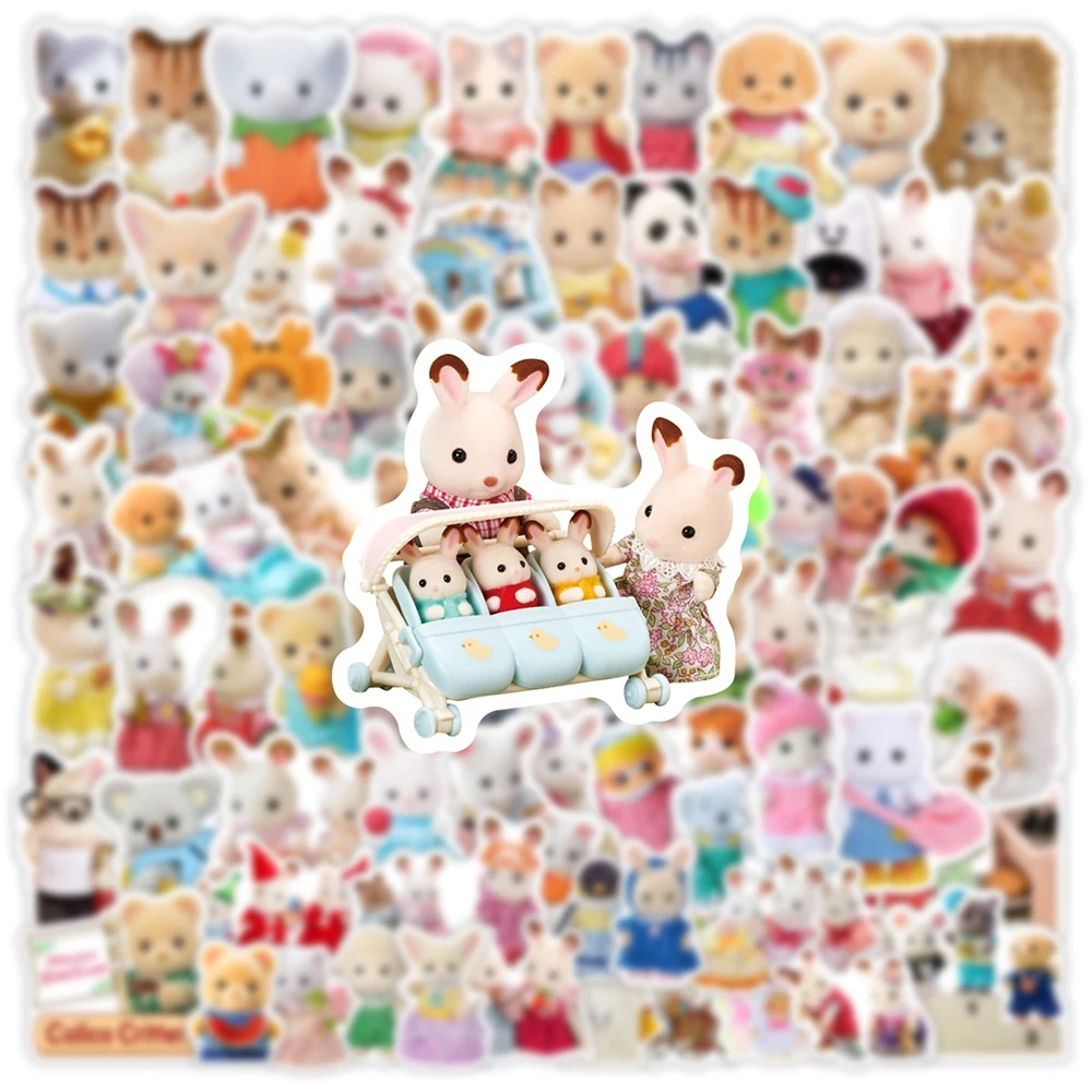 10/30/50/100 sztuk śliczne Sylvanian Families Cartoon naklejki dla dzieci Kawaii Graffiti naklejka dekoracyjna telefon butelka wody pamiętnik naklejki